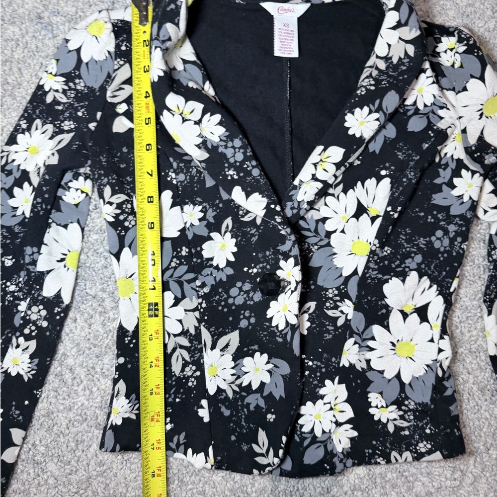 Y2K Candie’s Daisy Print Cropped Blazer XS Black Floral Jacket - Picture 8 of 9